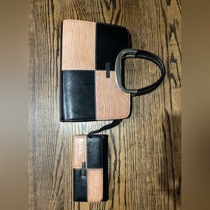 Vittorio - Black & Brown Patchwork Handbag with Matching Wallet